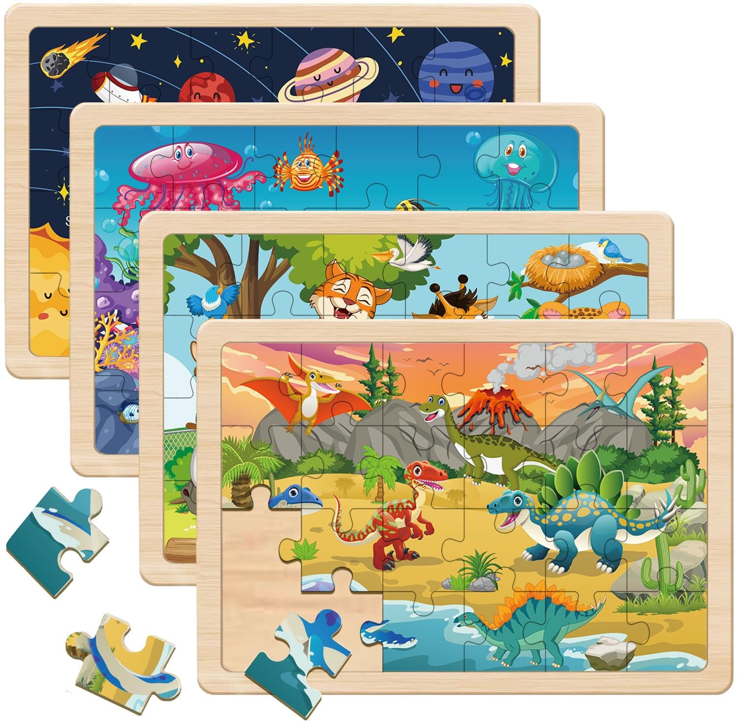 Puzzles for Kids Ages 4-6, 4 Packs 24 Piece Wooden Jigsaw Puzzle for Toddlers 5