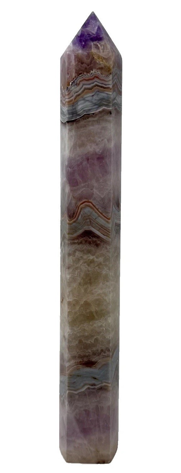 12” Amethyst Lace Agate Crystal 6-Sided Tower Polished Pretty Banding Colors 12” Amethyst Lace Agate Crystal 6-Sided Tower Polished Pretty Banding Colors