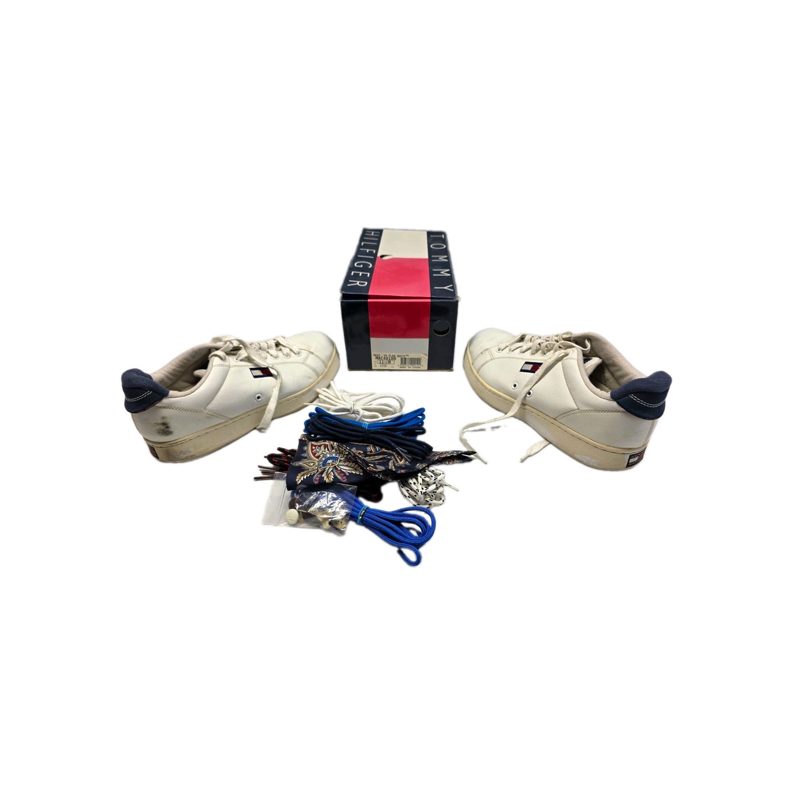 Tommy Hilfiger Men’s Low Top Lace Up Athletic Sneakers White/Navy/Red Tommy Hilfiger Men’s Low Top Lace Up Athletic Sneakers White/Navy/Red
