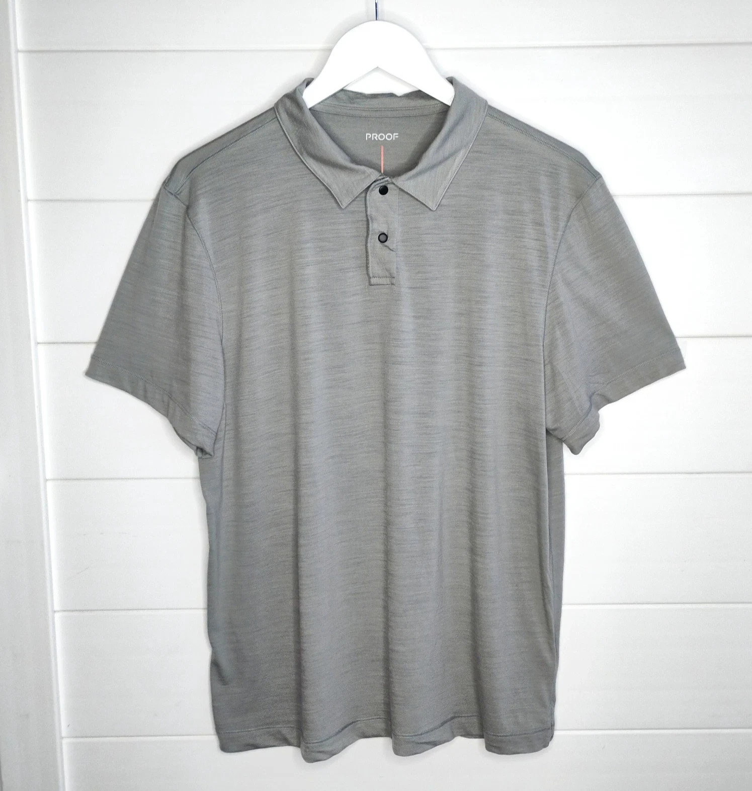 Proof 72 Polo Shirt Mens L Gray Merino Wool Blend Snap Button Huckleberry