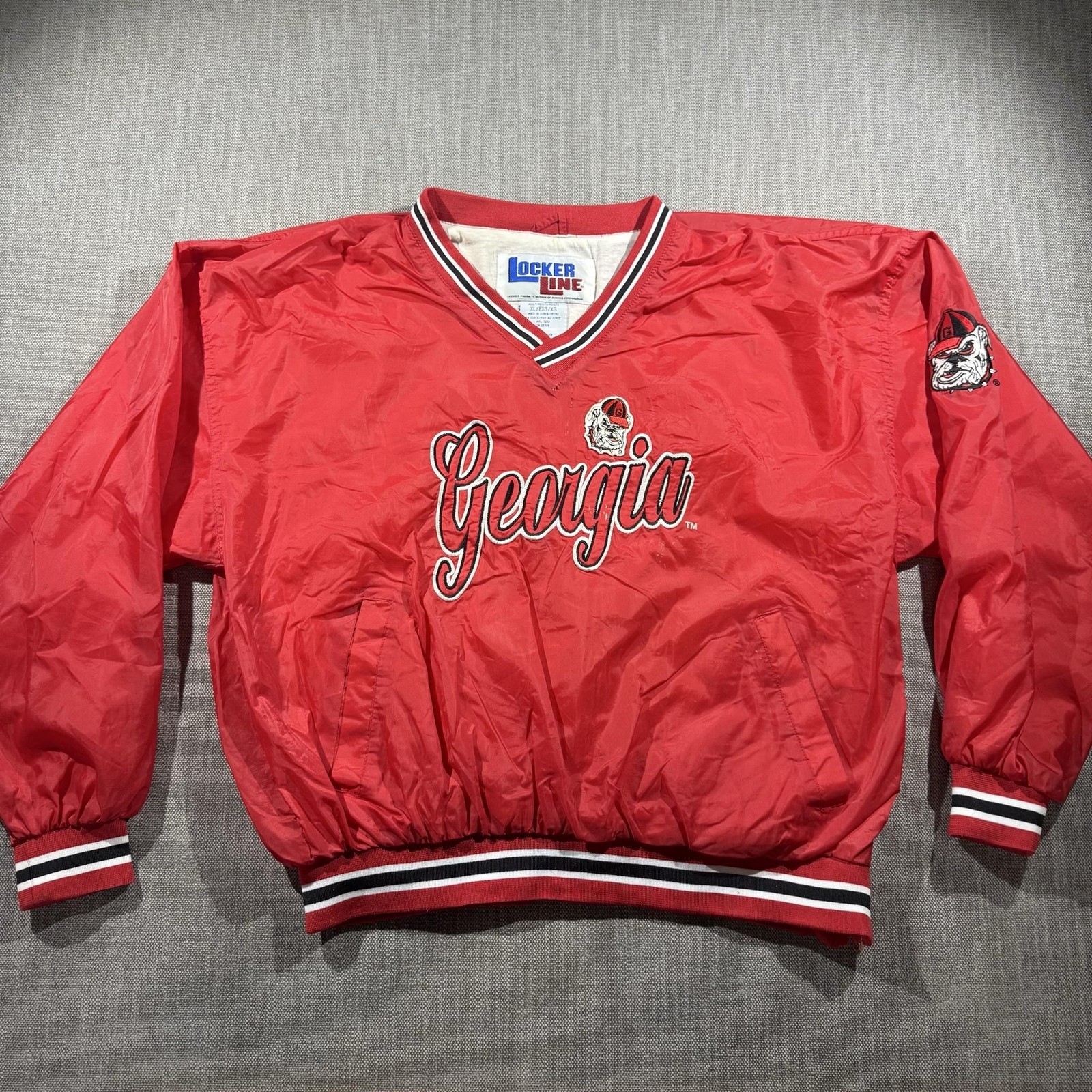 Vintage Georgia Bulldogs Jacket Mens XL Red NCAA Football Locker Line Pullover