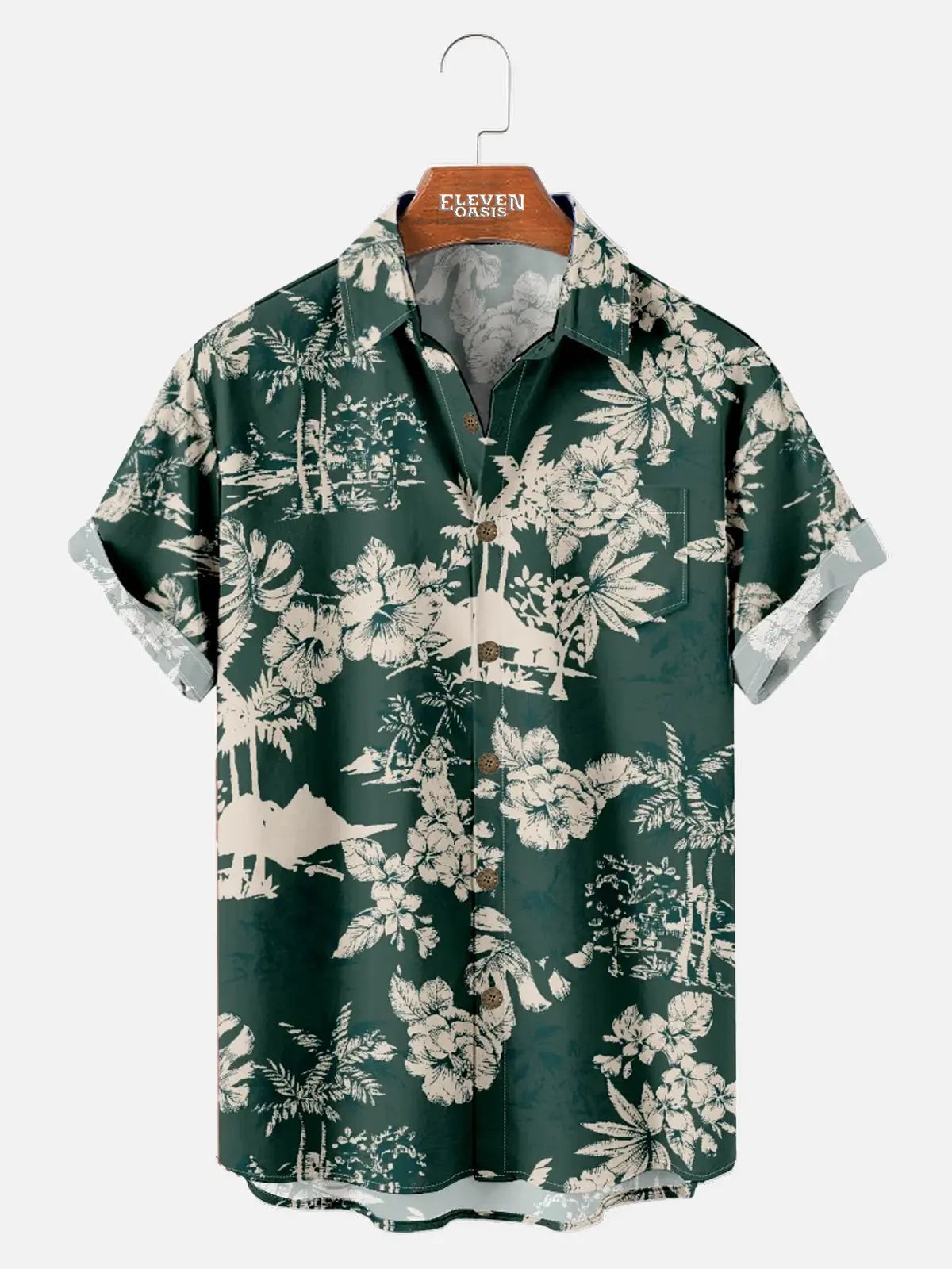 Tall Palm Landscape Floral Print Mens Hawaiian Short Sleeve Shirt Fits DUTY PAID