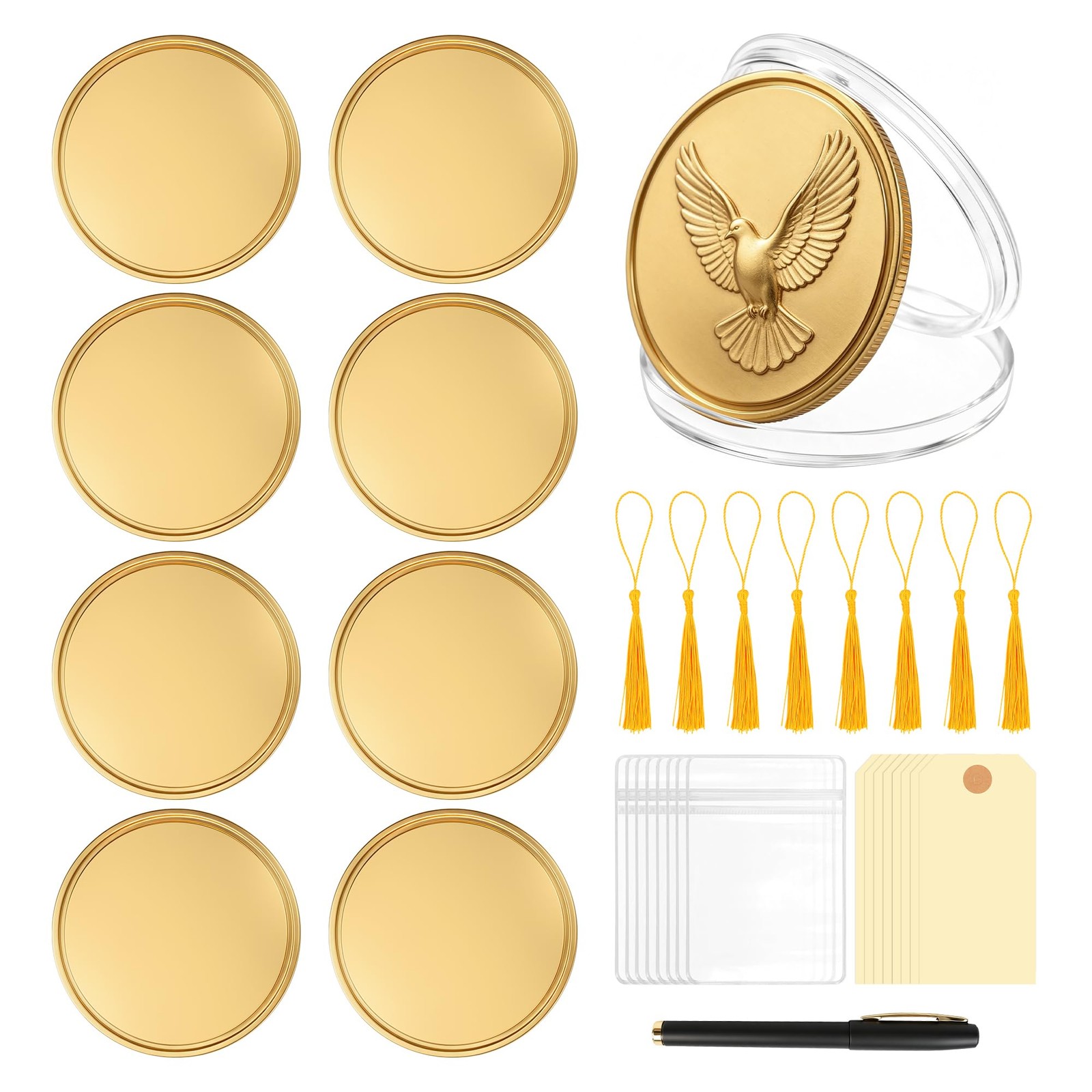 8Pcs 40mm Blank Brass Coins Set for Laser Engraving with Protection Box | With
