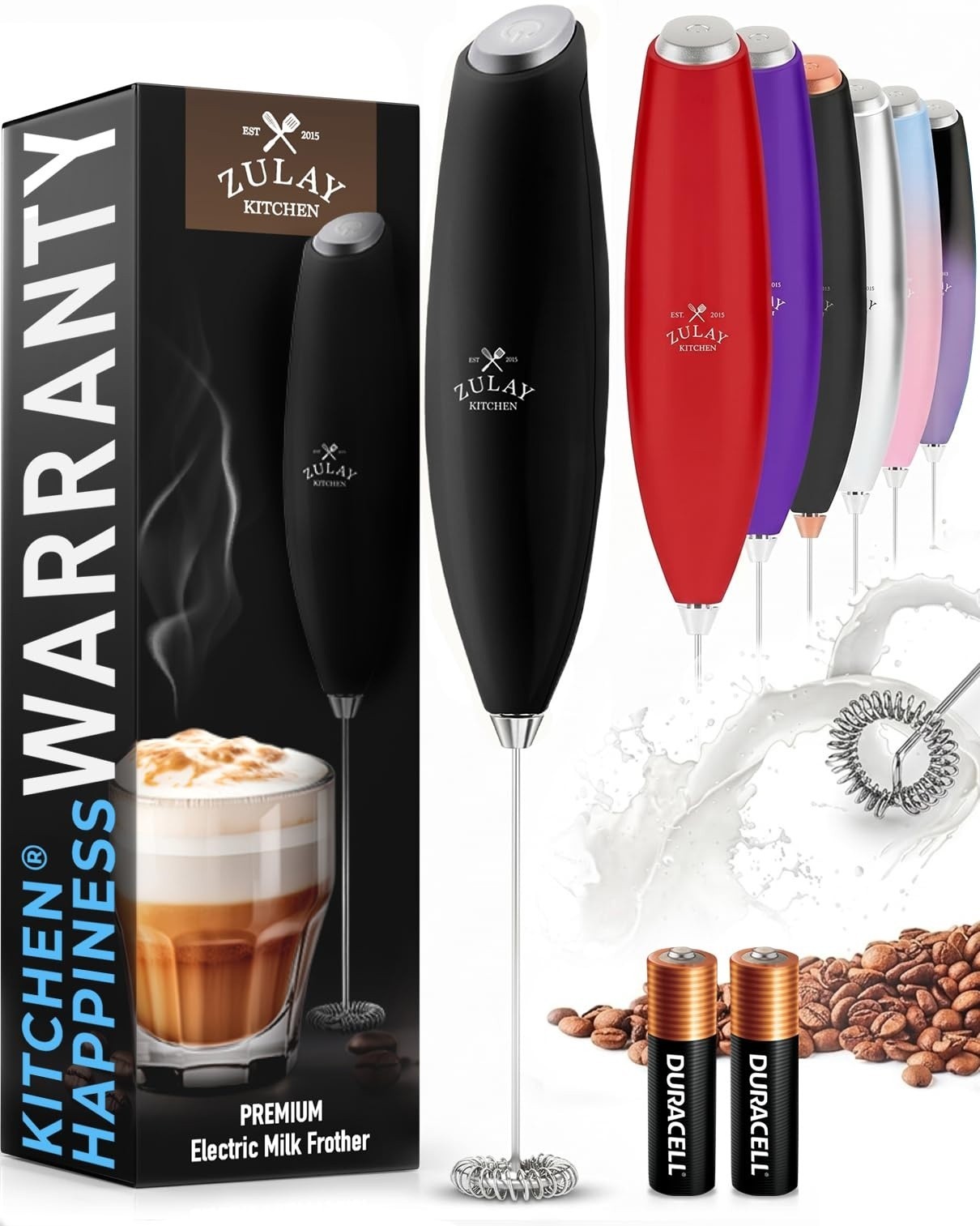 Zulay Kitchen Milk Frother Handheld Electric Whisk – Frother Wand, Black