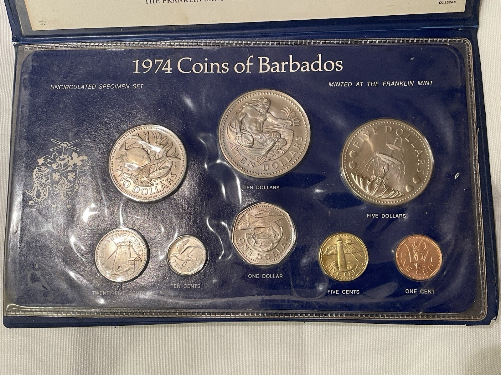 1974 BARBADOS Proof Set 8 Coins Franklin Mint w/ Original Sleeve & Paperwork