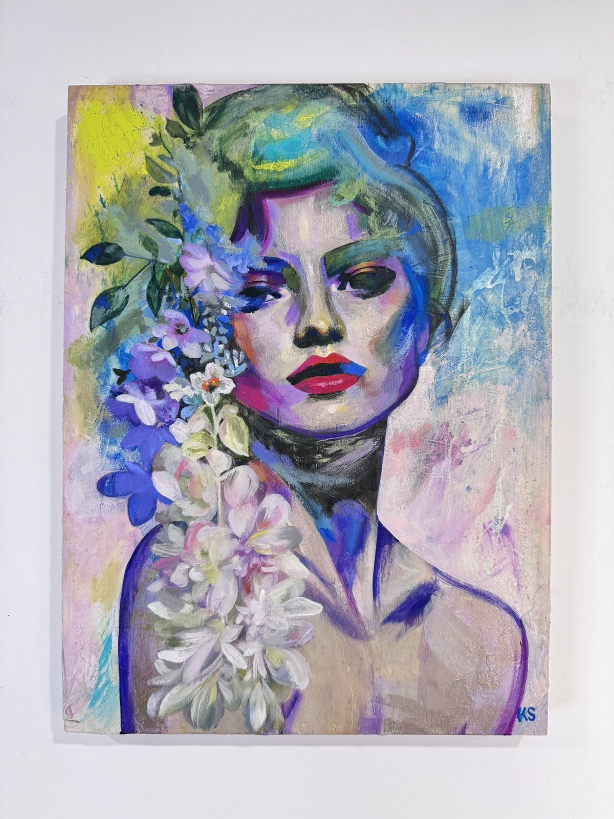 “Wildflower Soul” Original Art Acrylic Oil Woman Floral Flower Portrait 
