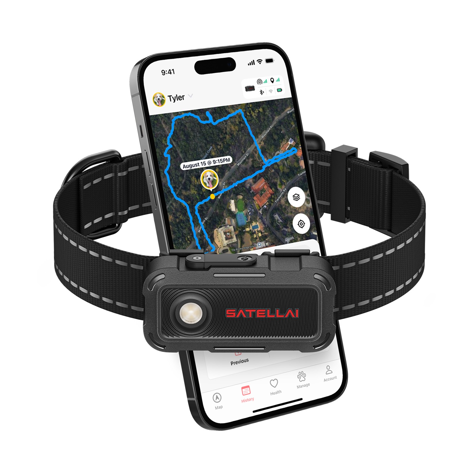 SATELLAI Collar Go Smart GPS Dog Tracker Custom Boundaries AI Pet Care Assistant