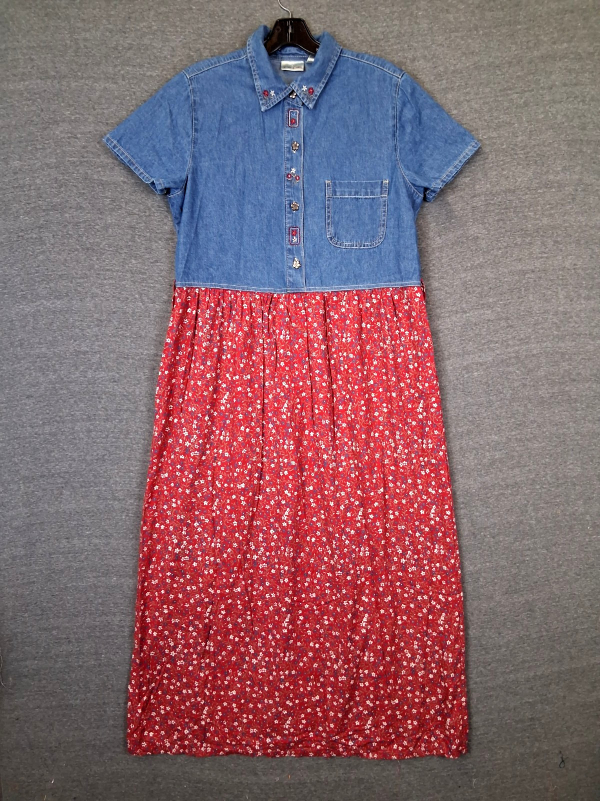 VTG Bobbie Brooks Dress M Denim Floral Shirt Dress Prairie Cottage Cabin Coastal VTG Bobbie Brooks Dress M Denim Floral Shirt Dress Prairie Cottage Cabin Coastal
