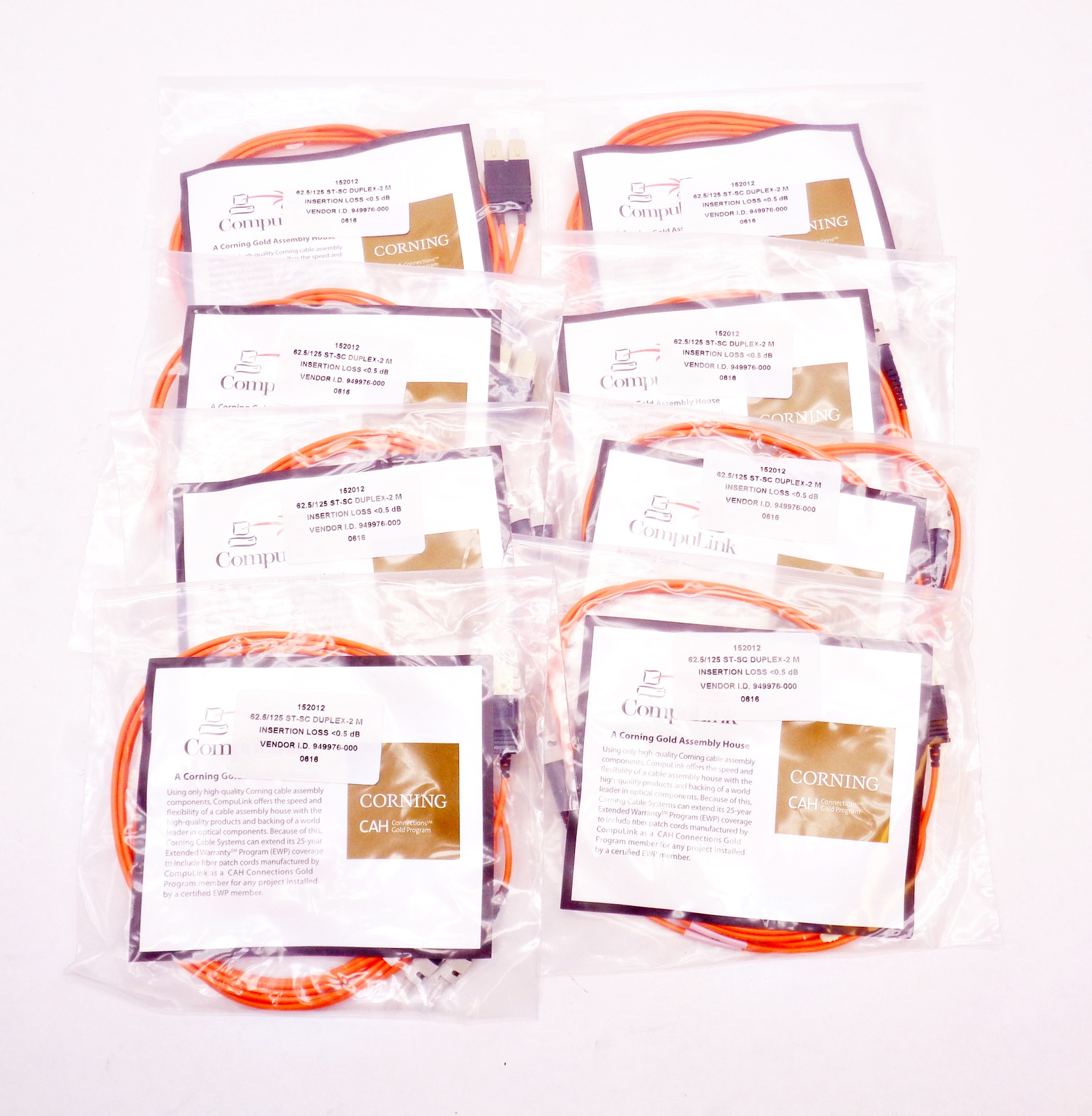 LOT OF 8 NEW CORNING COMPULINK 62.5/125 ST-SC DUPLEX-2 M OPTICAL CABLE 152012