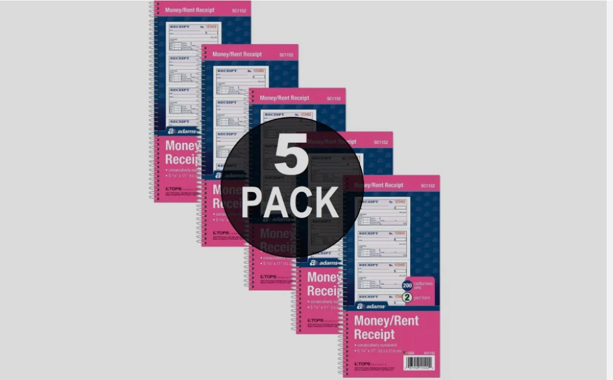 Adams SC1152 Spiral Money Rent Receipt Books, 2 Part, 5-1/4\ Adams SC1152 Spiral Money Rent Receipt Books, 2 Part, 5-1/4\