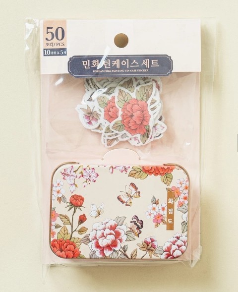 Daiso Korea Minhwa Bird Flower Stickers 50pcs Korean Traditional Art