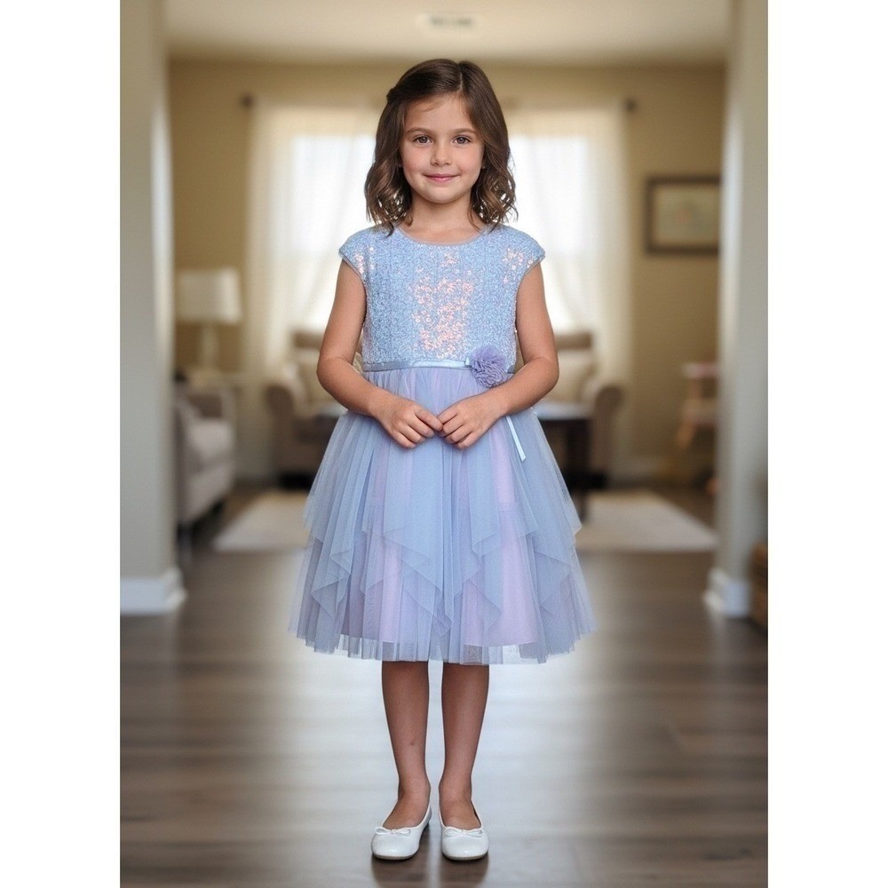 Jona Michelle Girls  Blue Lavender Sequin/Glitter Tulle Tutu Party Dress Size 8