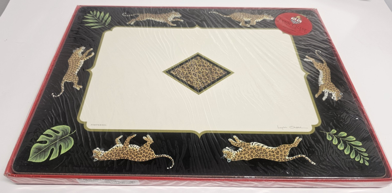 RARE Lynn Chase Designs Jaguar Jungle Placemats Set of Four Pimpernel Vintage