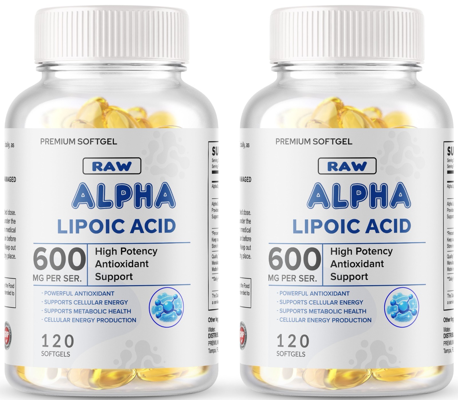 Alpha Lipoic Acid - 600mg Per Serving - 240 Softgels 2 Bottles 120 Each