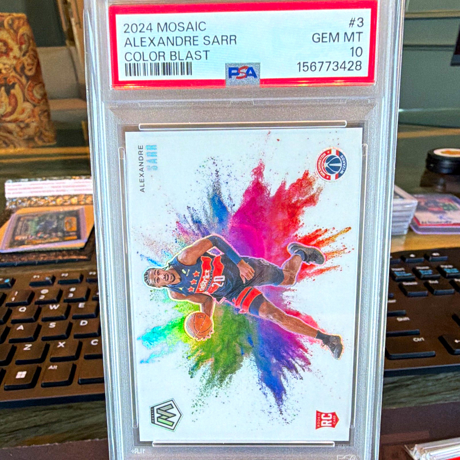 Panini Mosaic 2024-25 Alexandre Sarr Washington Wizards Color Blast #3 RC PSA 10
