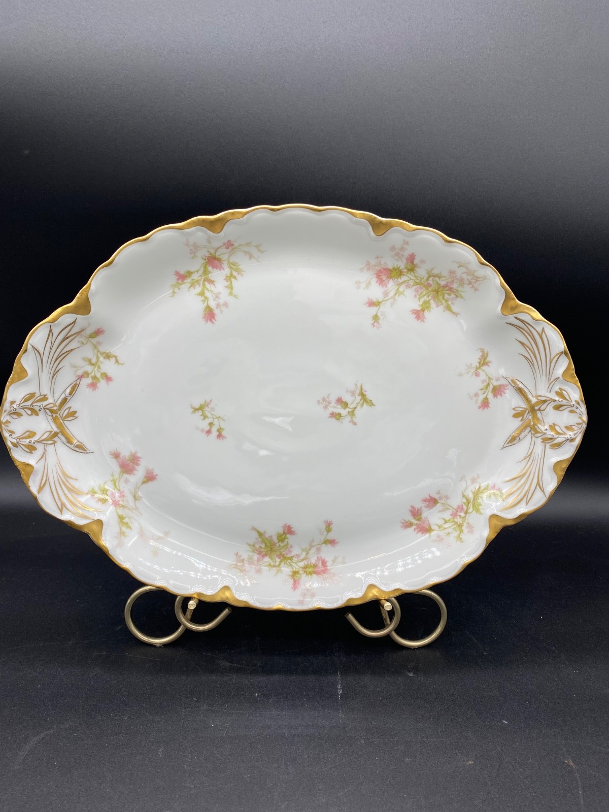 Antique Haviland Limoge Oval Platter Pink Daisy Thistle Design Gold Scalloped Antique Haviland Limoge Oval Platter Pink Daisy Thistle Design Gold Scalloped