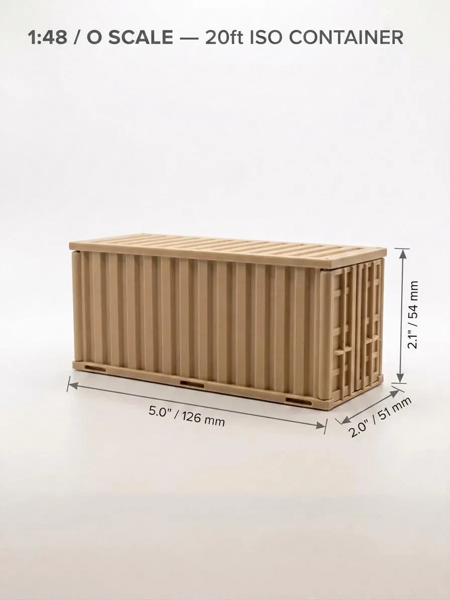 1:48 Scale 20ft Container Functional Doors | O Scale with Opening Doors | Colors