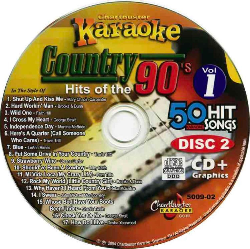 CHARTBUSTER 90’S COUNTRY KARAOKE CDG DISC CD+G MUSIC CD 5009-02 songs cd+g