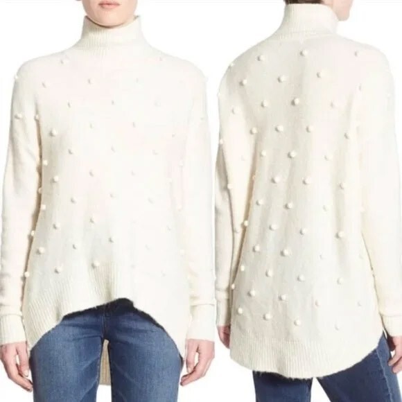 Madewell Snowglobe Bobble Turleneck Sweater Ivory Merino Wool Womans Size Large 