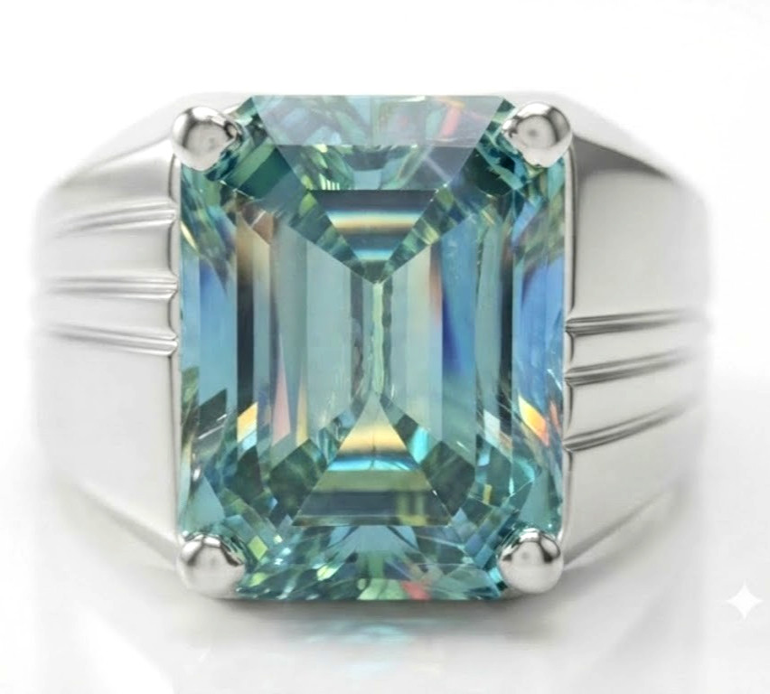 Certified 8.70 Ct Emerald Cut Blue Diamond Ring , Birthday Gift - Free Studs .