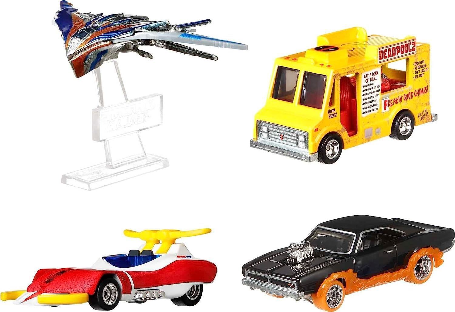 Hot Wheels Marvel Cars 4pk Deadpool Punisher Spider-Man Guardians Milano Mattel