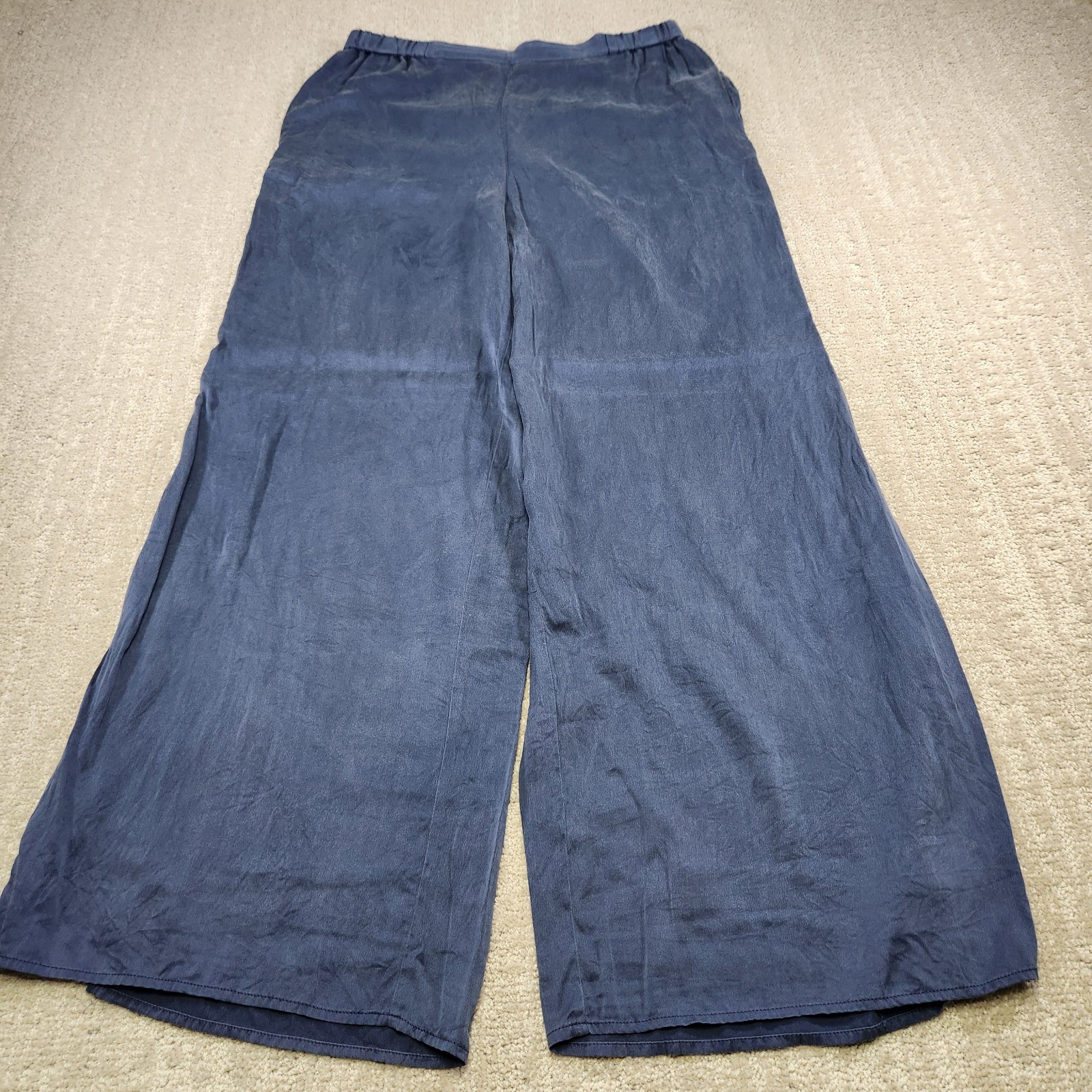 Quince Pants Women Medium Super Wide Leg 100% Silk Open Hem Blue Boho Festival Quince Pants Women Medium Super Wide Leg 100% Silk Open Hem Blue Boho Festival