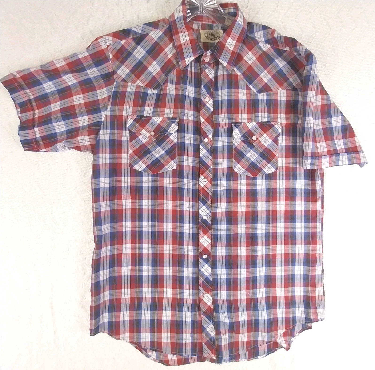 VTG Cheyenne Outfitters Men\'s Plaid Western Pearl Snap Short Sleeve Shirt L