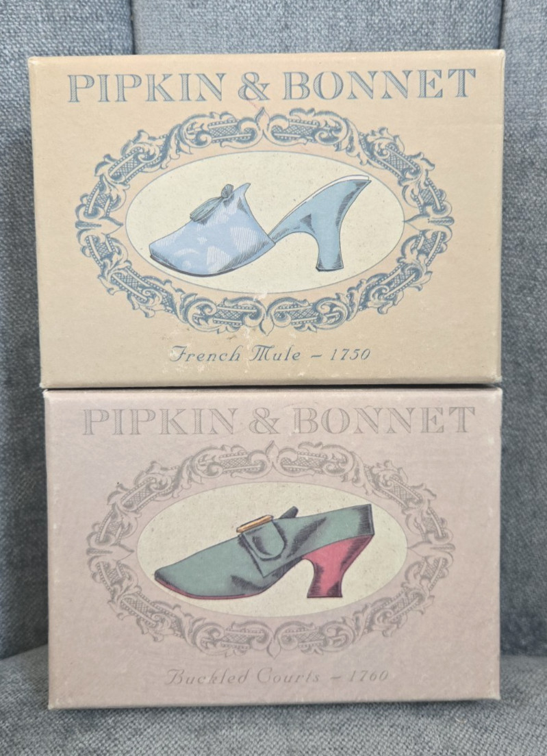 Pipkin & Bonnet Georgian Slipper 1790 Miniature Shoes with Box Lot of 2 Pair