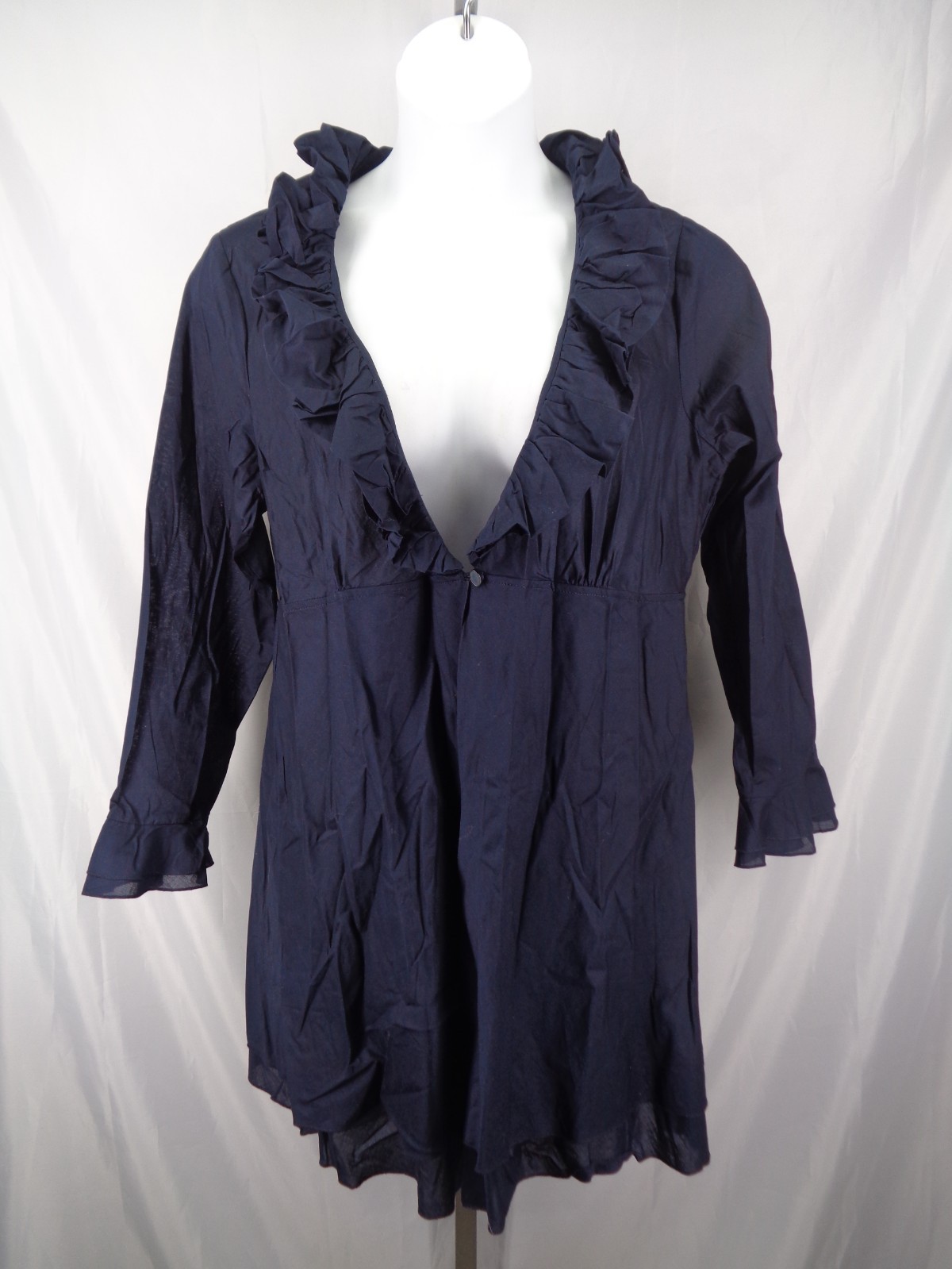 Dialogue Navy Blue Ruffle Cardigan Top Button Plus Size 1X New 