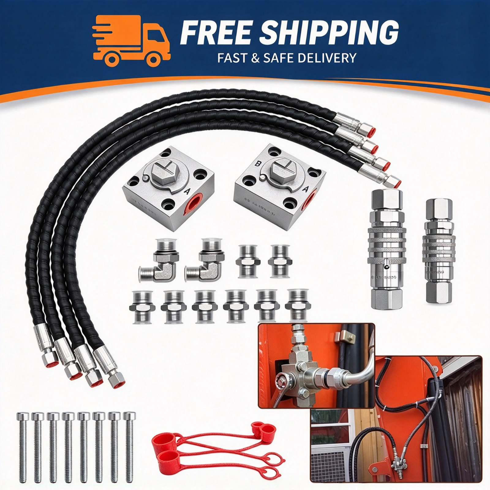 2Pcs 3-Way Hydraulic Diverter Valves For 1-2 Ton Mini Excavator w/Quick Connects