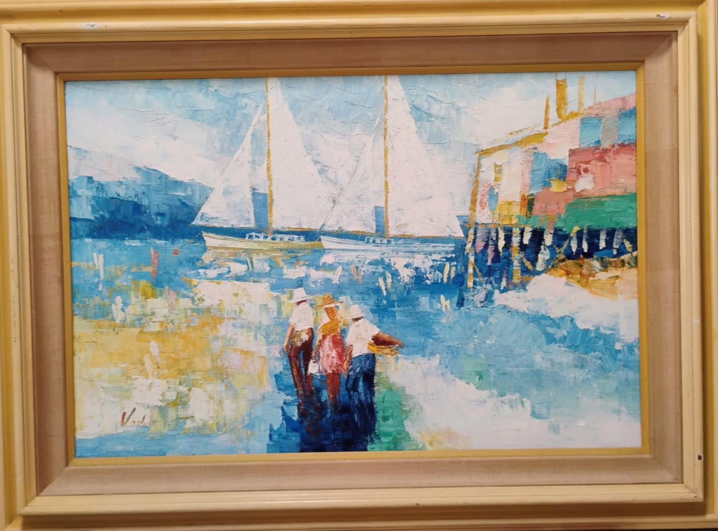 ALFRED VACHON (1907-1994) LARGE MID CENTURY FRENCH COASTAL OIL PAINTING