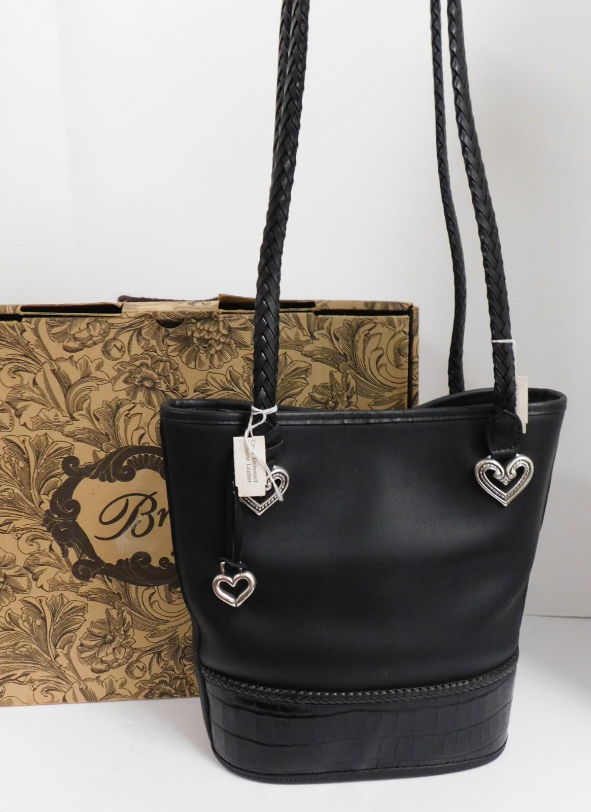 Brighton Leather Bucket Shoulder Handbag Braided Straps Tote Bag NWT