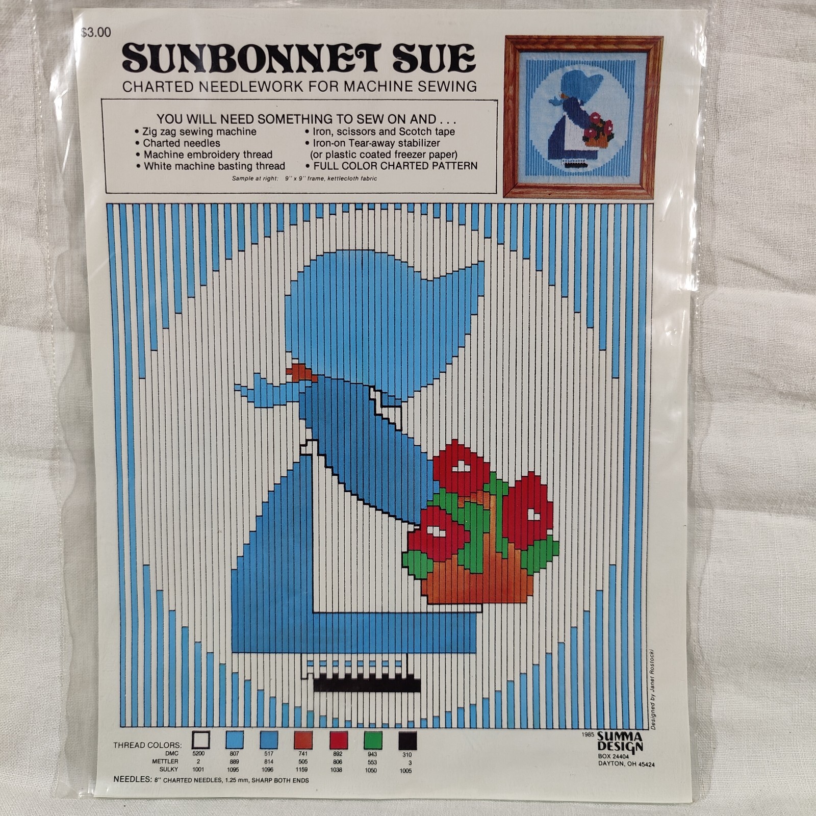 SUNBONNET SURE Charted Needlework Card For Machine Sewing 1985 Vtg SUMMA DESIGN