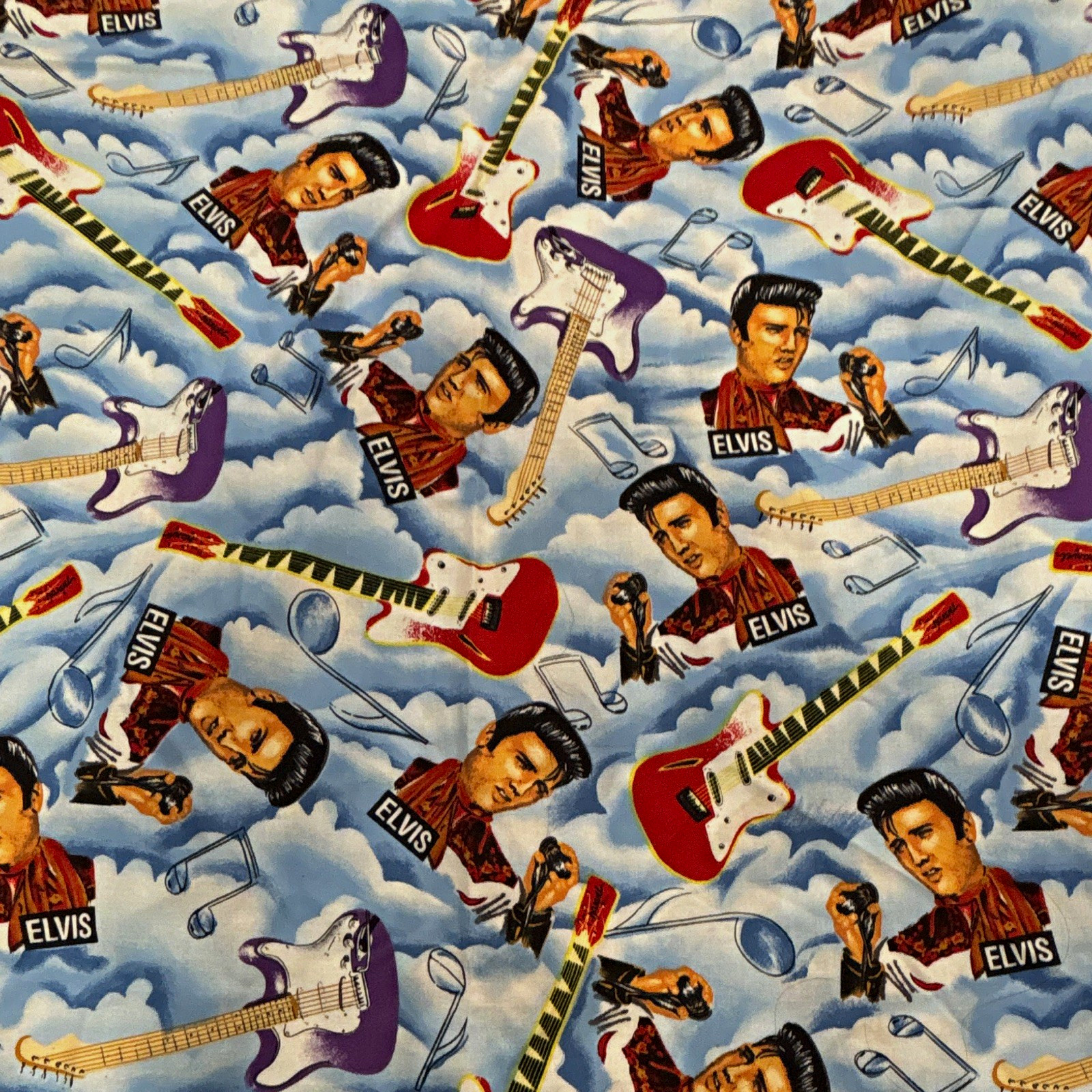 Vintage 1993 Elvis Presley Shamash & Sons Fabric, Elvis in Clouds ~3.3yrds