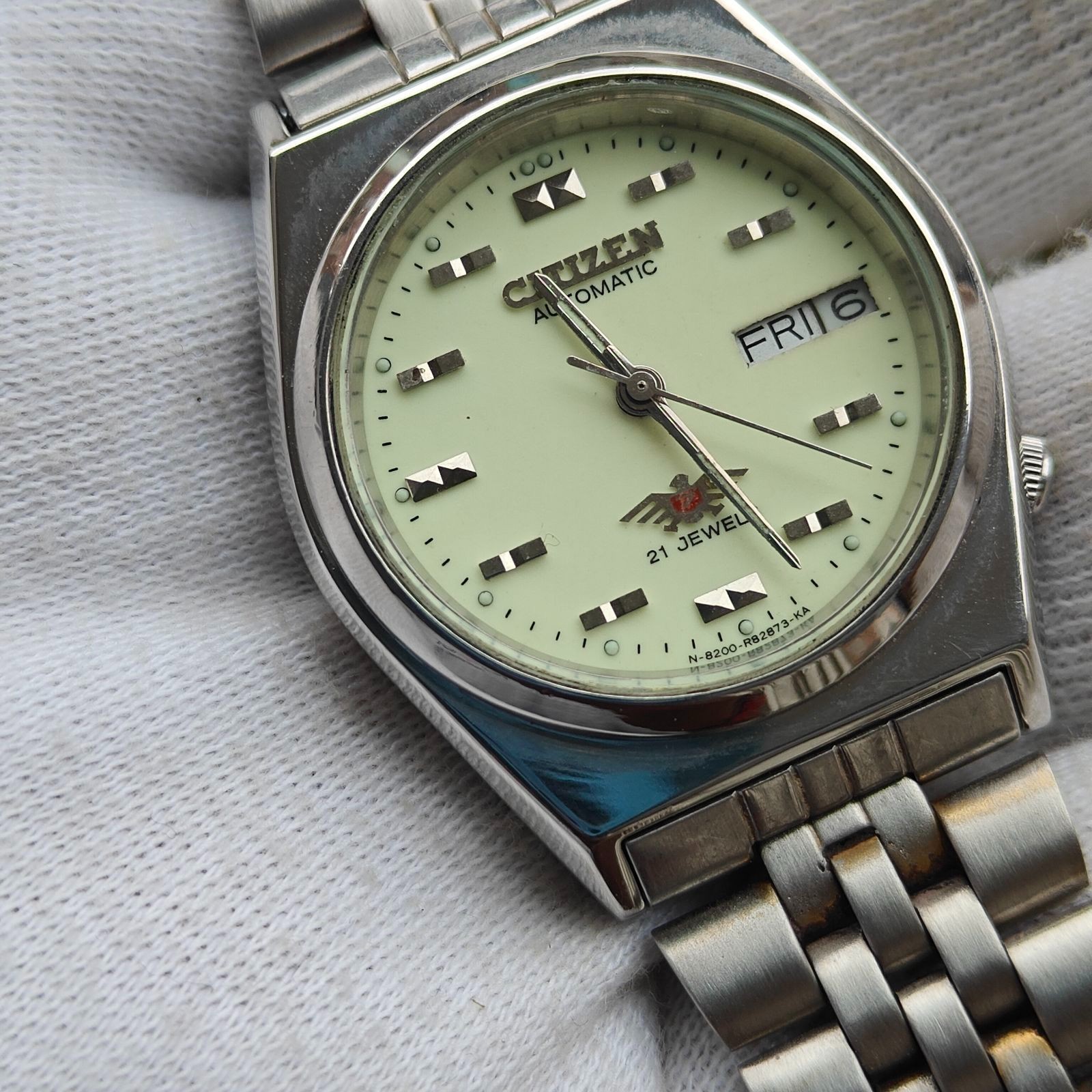 Vintage Citizen Automatic 21 Jewels Day Date Cream Dial Japan 8200 GN-4-S