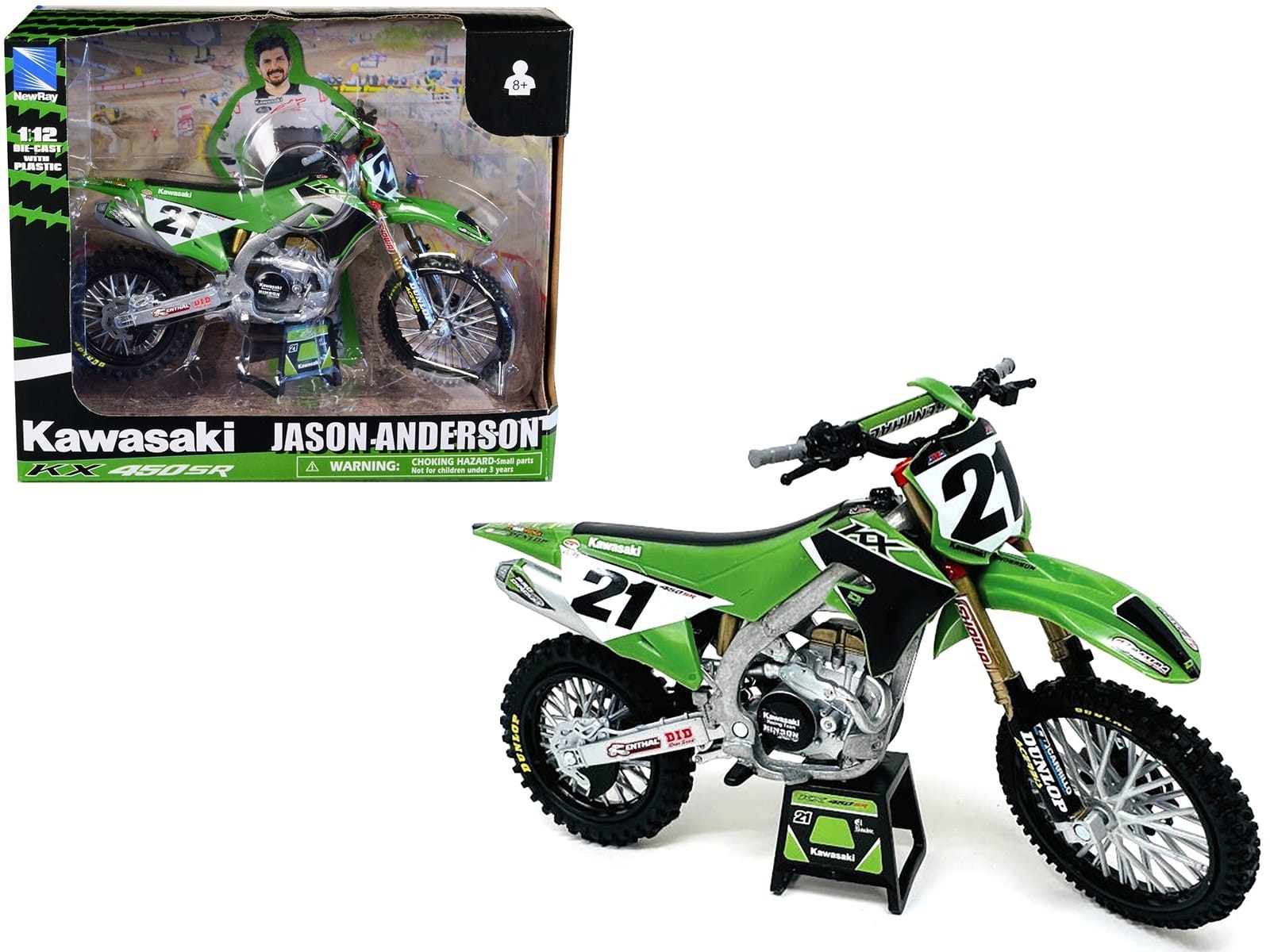 Kawasaki KX450SR Dirt Bike Motorcycle #21 Jason Anderson Green and Black \ Kawasaki KX450SR Dirt Bike Motorcycle #21 Jason Anderson Green and Black \