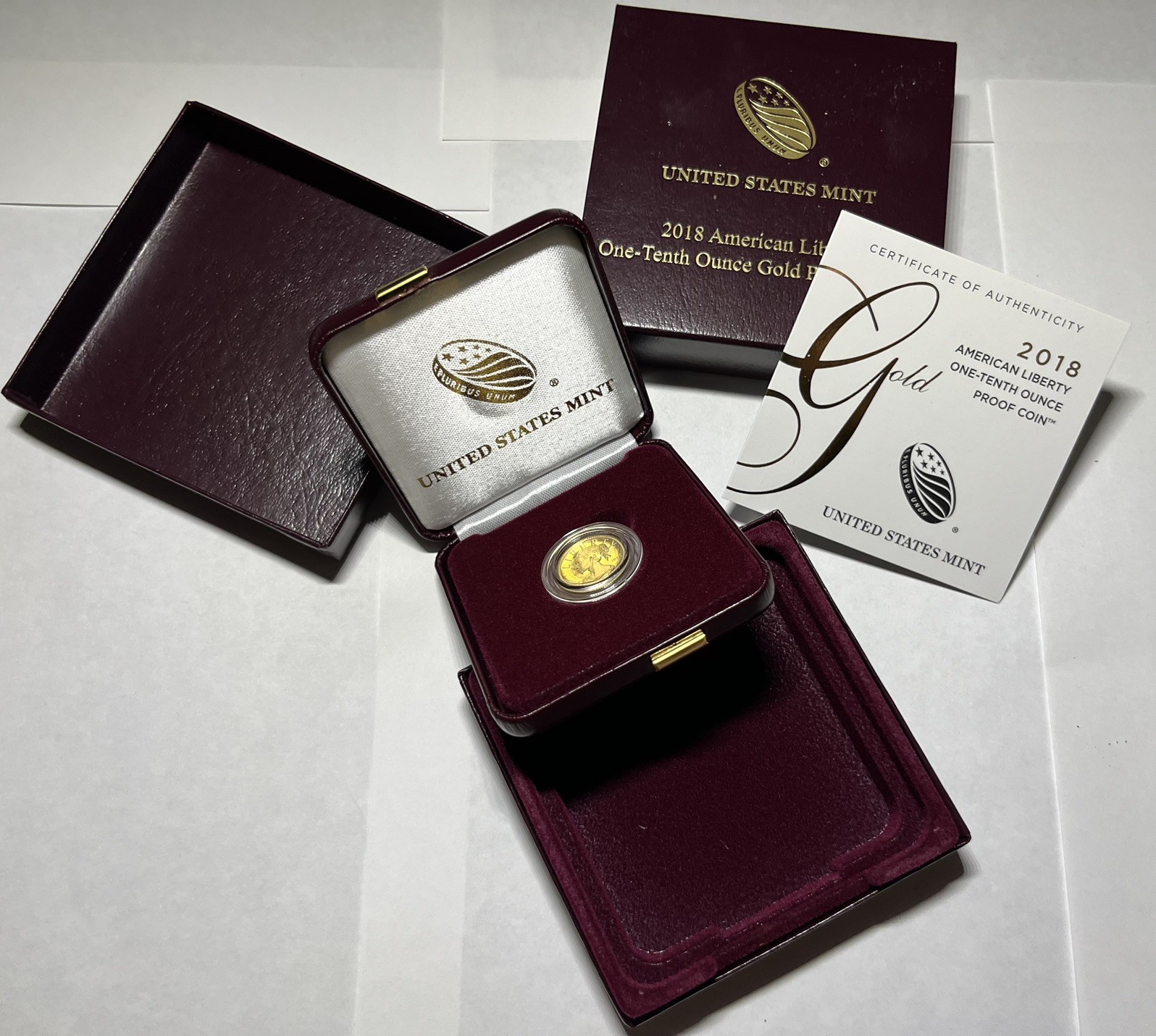 2018-W 1/10 oz Proof American Liberty Gold Coin With Mint Box And COA