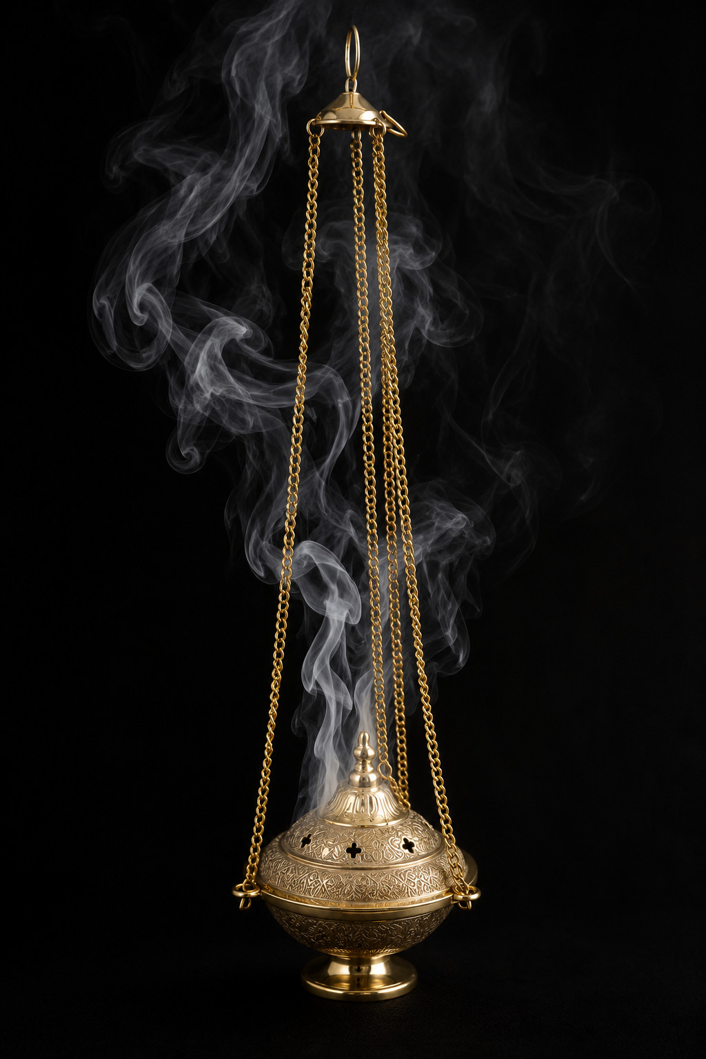 Ornate Brass Hanging Censer For Incense Burning