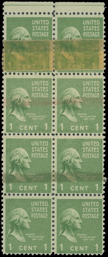 1938, USA PRESIDENTIAL, WASHINGTON 1C, BLOCK PRINTED ON DOUBLE PAPER NH, SC.#804