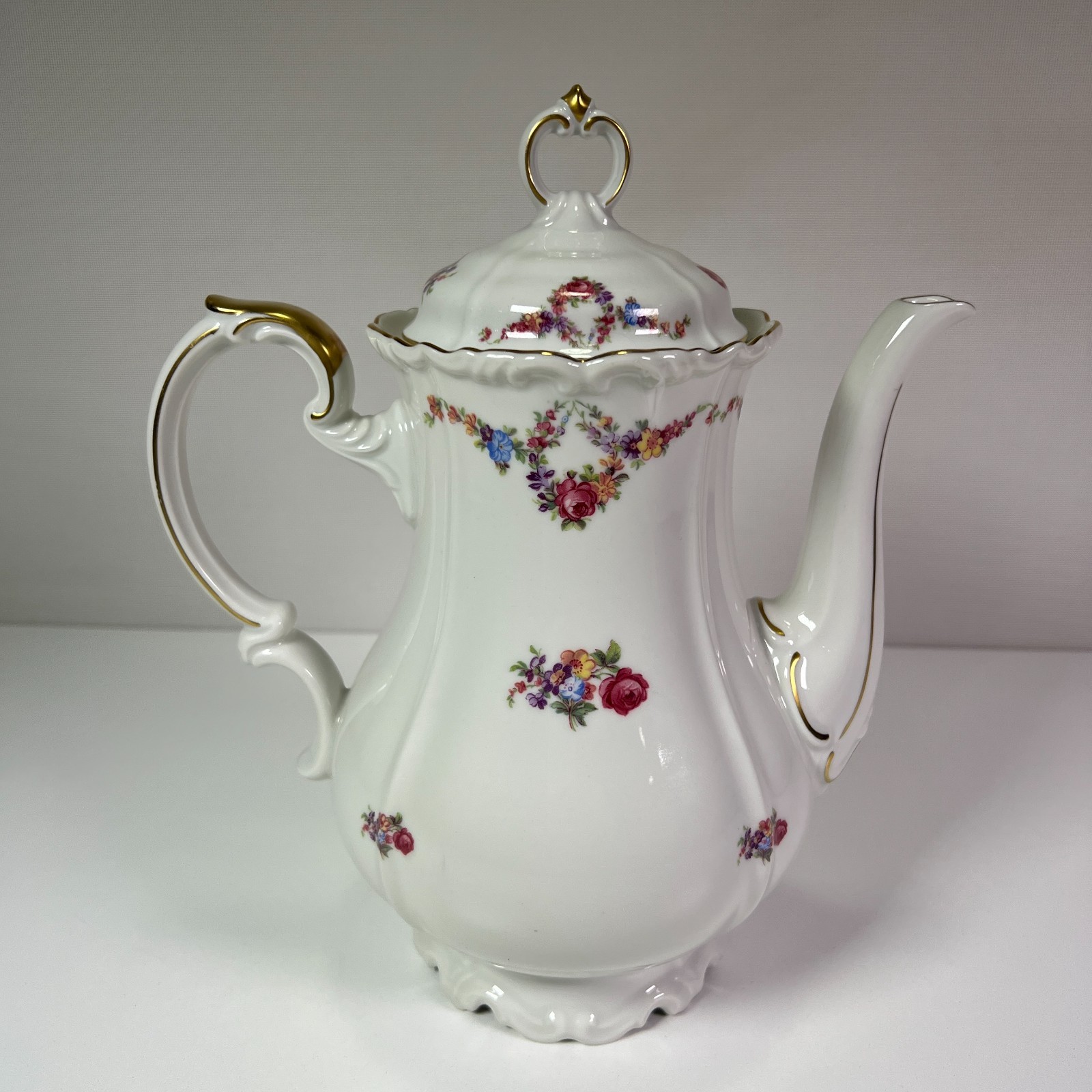 Vintage Edelstein Bavaria Maria Theresia Floral Porcelain Coffee Pot Gold Trim