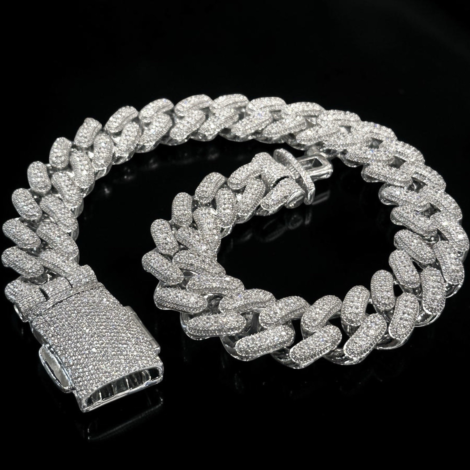 26mm Iced Out Miami Cuban Link Chain Necklace 20” Silver CZ Hip Hop Jewelry