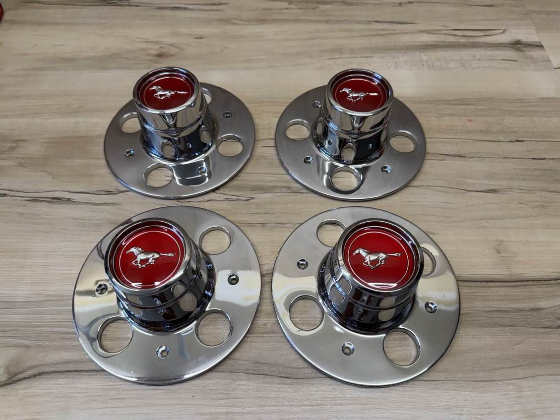(4) GENUINE Ford Mustang Chrome Metal 4 Lug Center Caps Hub Covers D42A-1A097-BB