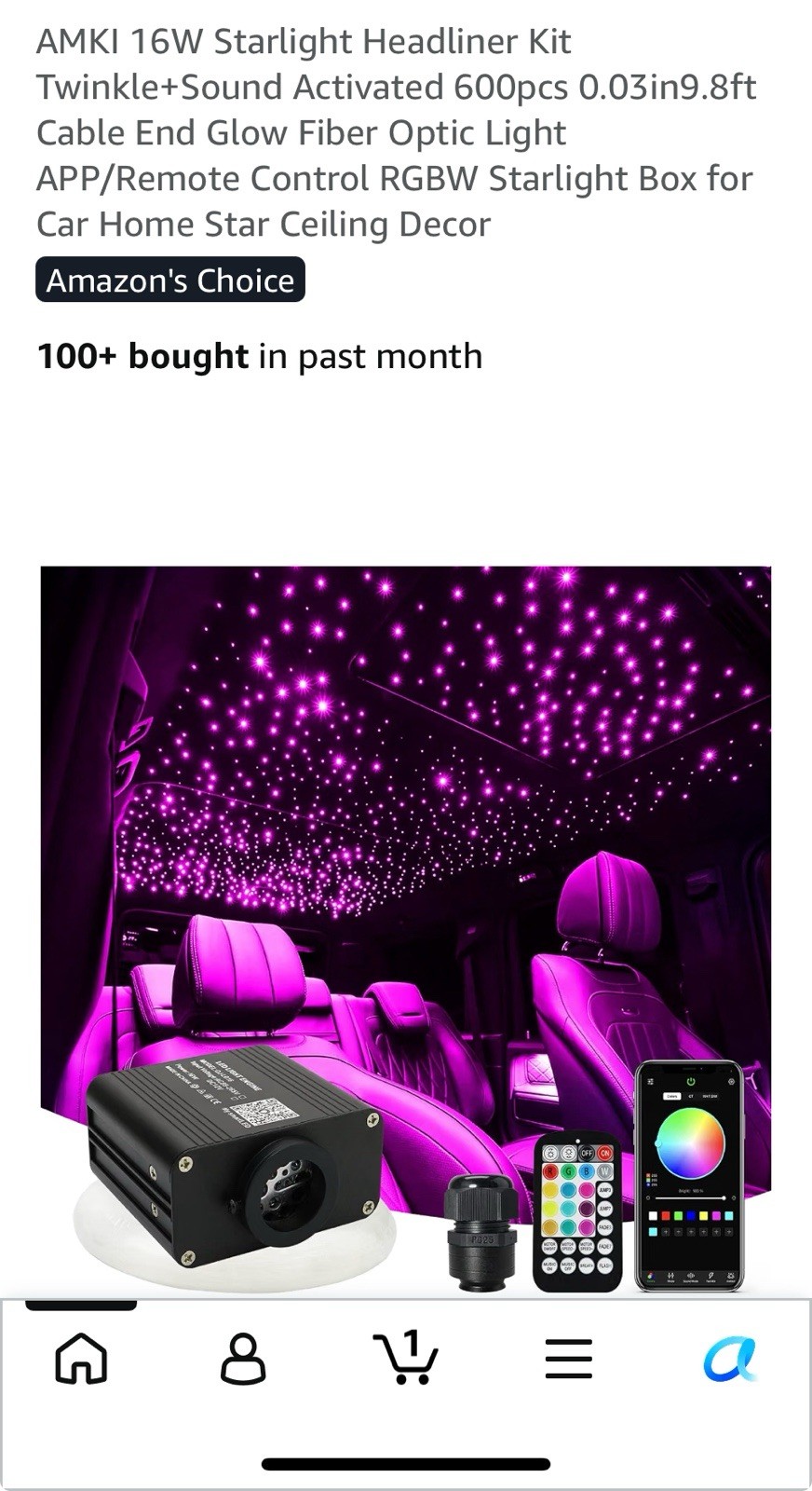 AMKI Upgraded 16W Twinkle Starlight Headliner Kit Shooting Star Twinkle+Sound...