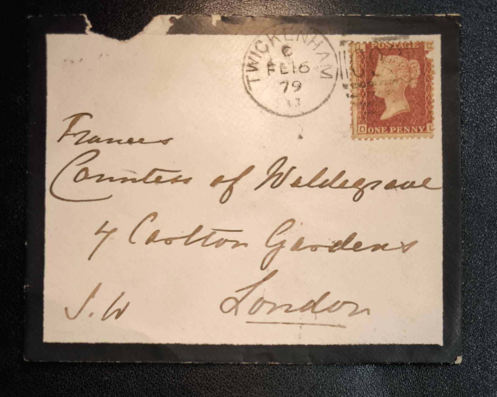 GB Queen Victoria Penny Red Cover Twickenham FE 6 1879 to London Postal History 