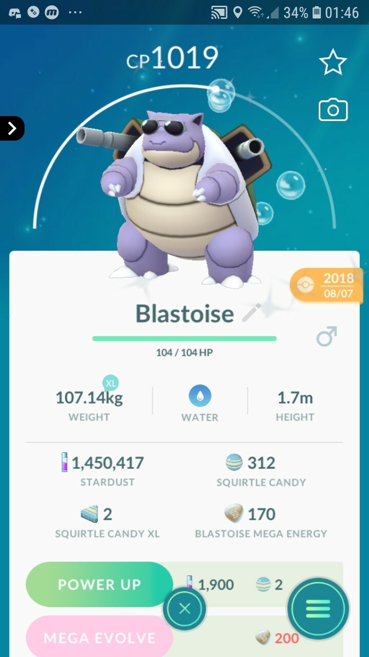 Shiny Blastoise ( Summer Sunglass ) Pokemon Tr@de Go