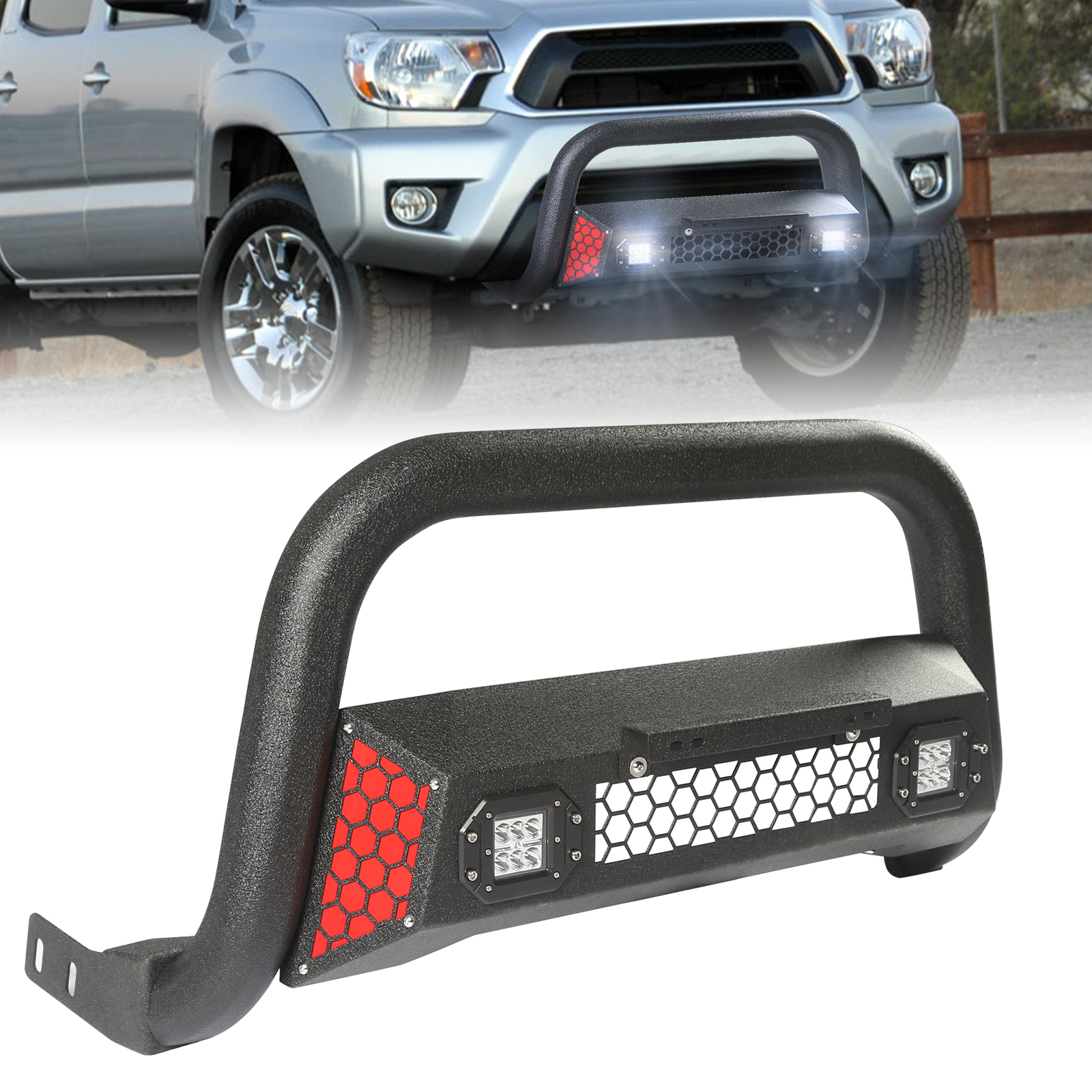 Fits 2005-2015 Toyota Tacoma Truck Black Bull Bar Push Front Bumper Grille Guard
