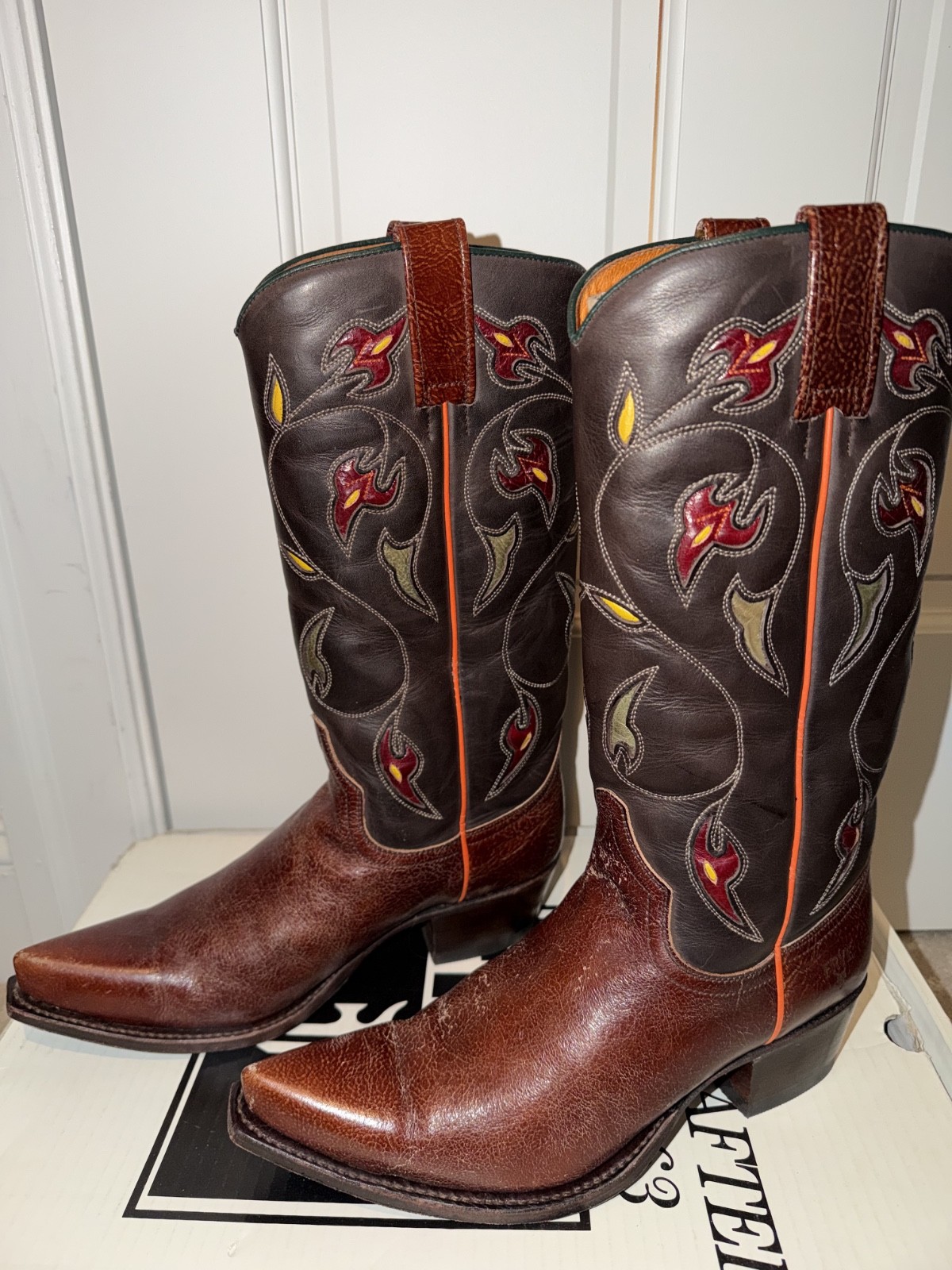 Vintage Frye Prairie Flower Cowboy Boots Size 8M