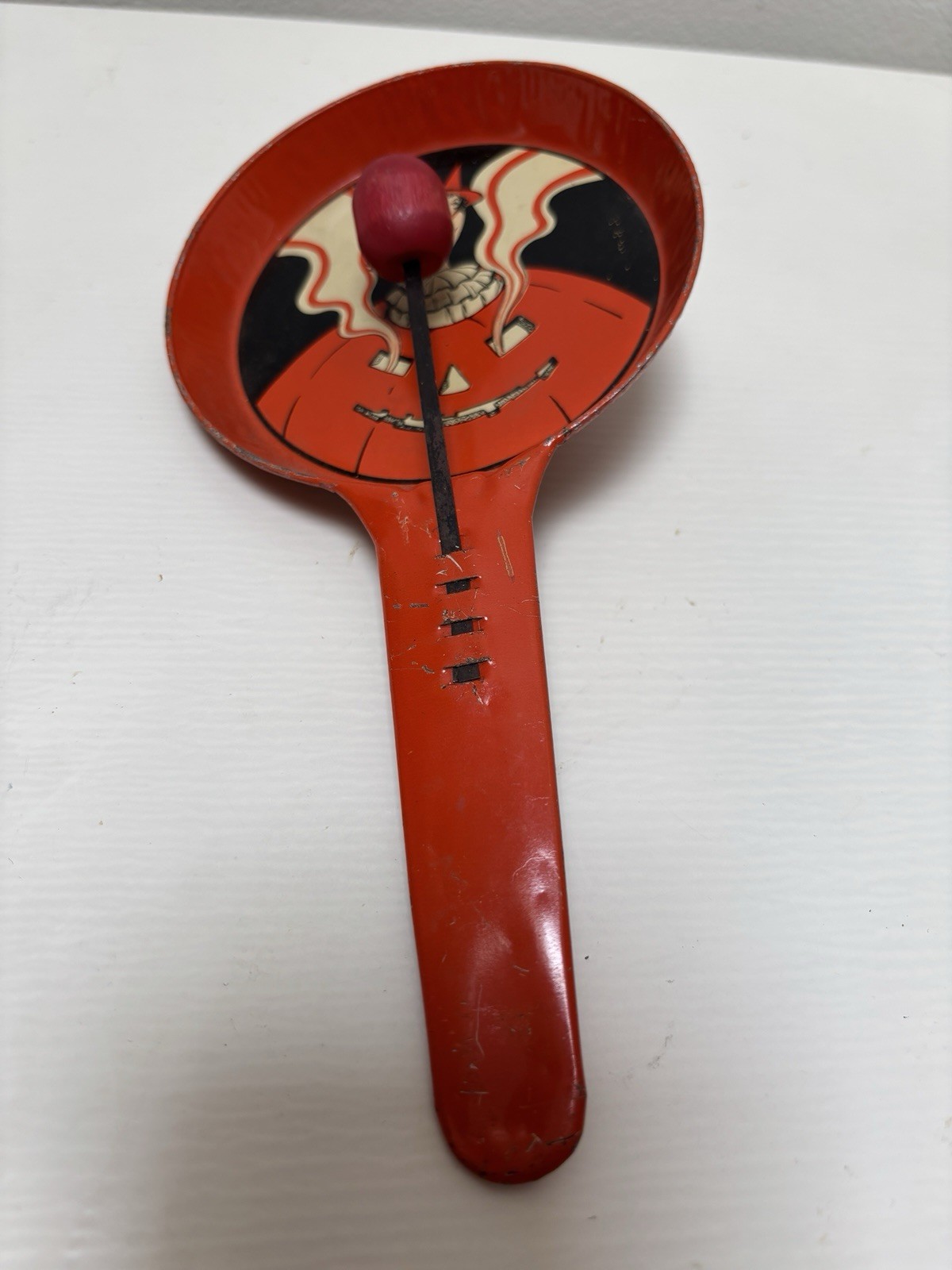 Vintage Halloween T Cohn Tin Litho Pan Noisemaker Pretty Witch 1930’s-1940’s
