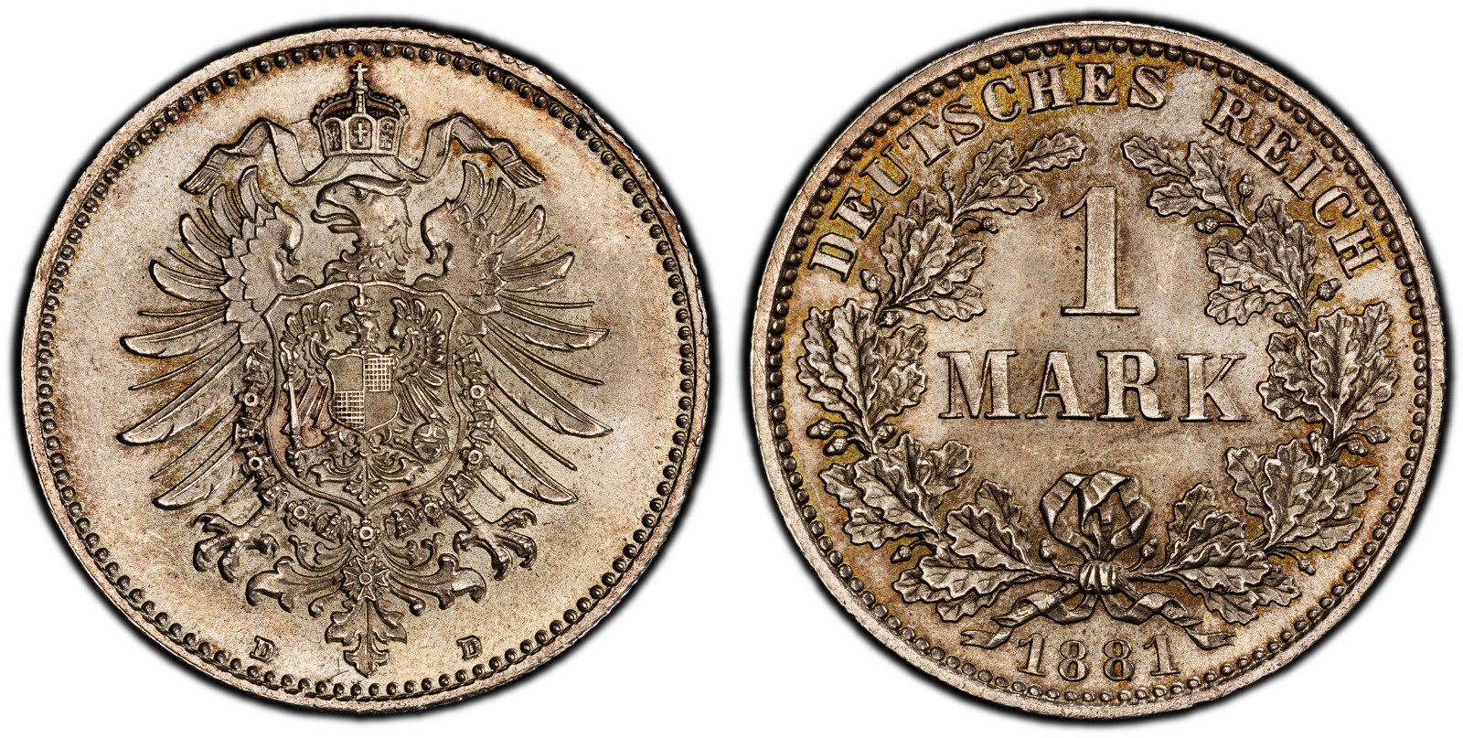 GERMANY - EMPIRE. Wilhelm I. 1881-D AR Mark. PCGS MS66. KM 7