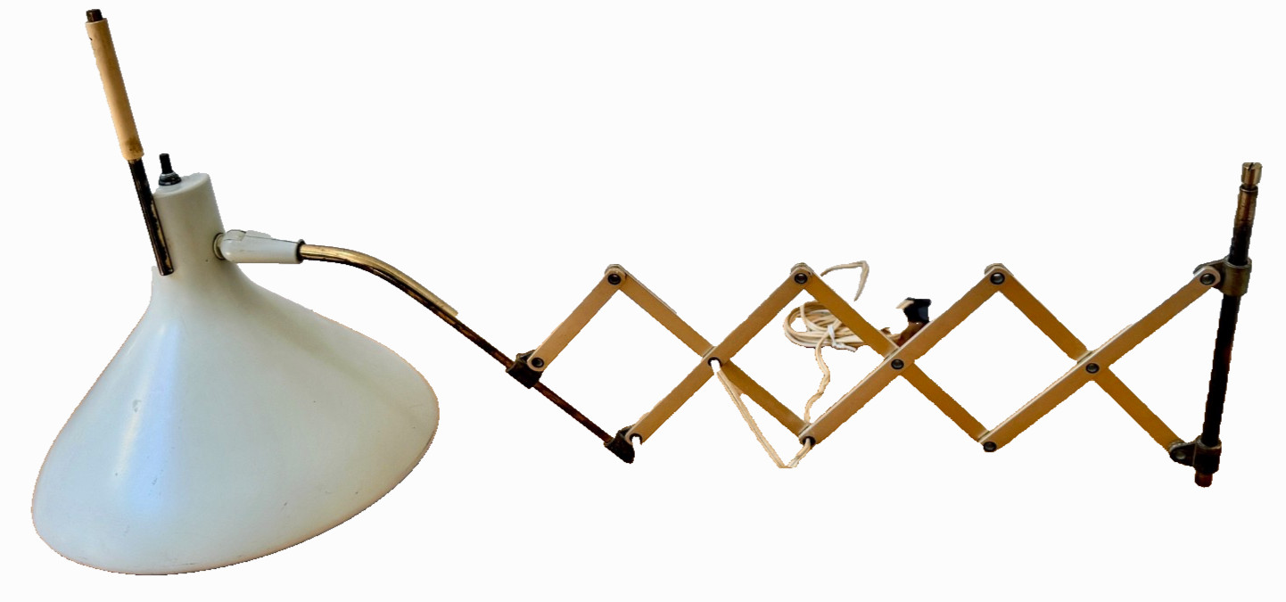 Lightolier Tempsestini Scissor Cone Wall Lamp Light Fixture Sconce Vtg Brass Mcm